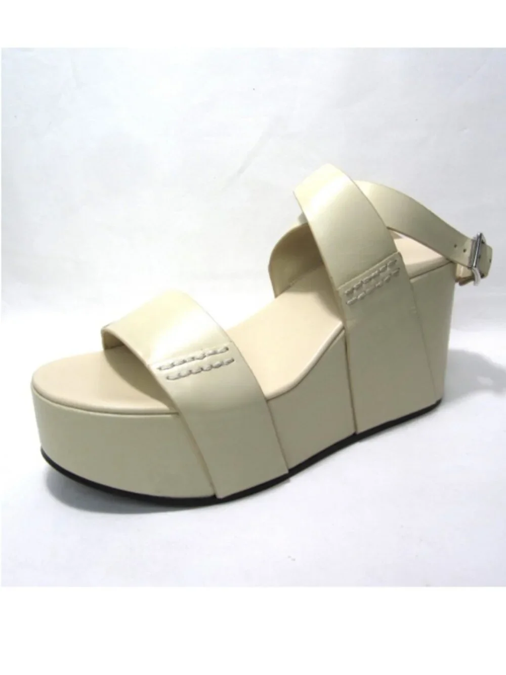 NEW Zara SRPLS $169 Sz 37 US 6.5 Platform Wedge Leather Cream Beige Ivory Flaws - Picture 5 of 15